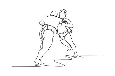 Two massive Sumo wrestlers locked in close-quarters embrace Stock Illustration