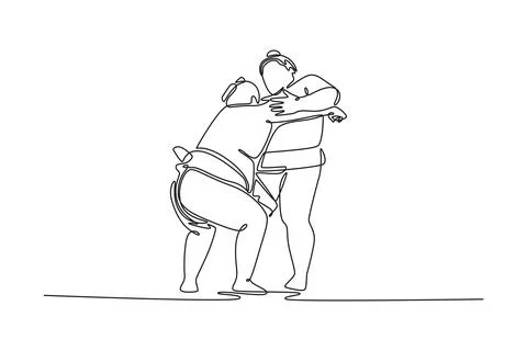 Two massive Sumo wrestlers locked in close-quarters embrace Stock Illustration