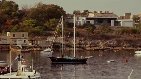 Two masted boat in port Stock Footage 72158181