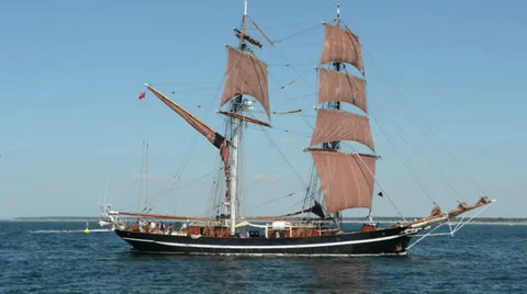 A two-masted sailing boat rides on the Baltic Sea Video stock 36166424