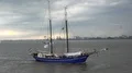 Two-masted sailing ship vessel Zephyr sailing on river at Bremerhaven GER 4k or 4k+ Resolution
