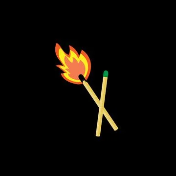 Two matches on a black background, one of which is on fire. Stock Illustration