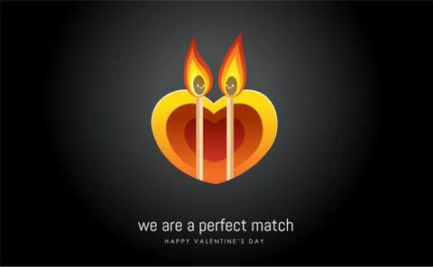 Two matches in front of heart shaped tunnel. Valentine's vector illustration Stock Illustration