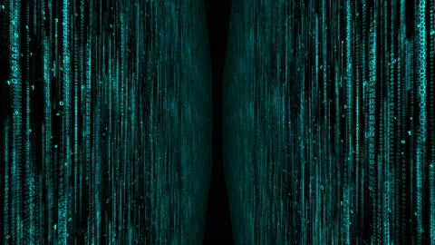 Two matrix walls with numbers 0 and 1 computer world of digital code background Stock Footage 116349629