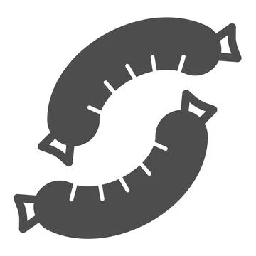 Two meat sausages solid icon, englishbreakfast concept, two meat sausages vector Stock Illustration