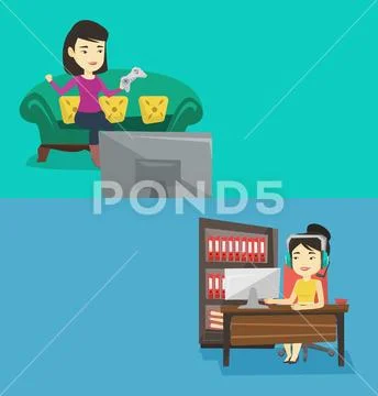 Two media banners with space for text. Stock Illustration