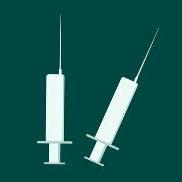 Two medical syringes with a sharp needle for injection. Vector Stock Illustration