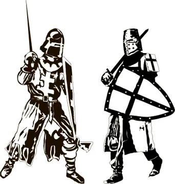 Two Medieval Knights Vector Stock Illustration