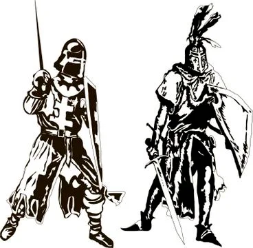 Two Medieval Knights Vector Stock Illustration