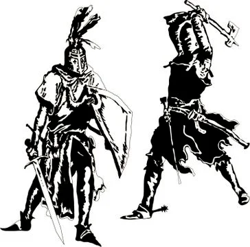 Two Medieval Knights Vector Stock Illustration