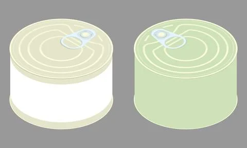 Two Medium Isometric Tin Cans with Pull Tabs Vector Stock Illustration