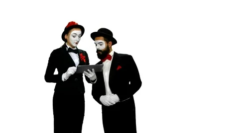 Two memes dicusses something using tablet computer on white background Stock-Footage 47924849