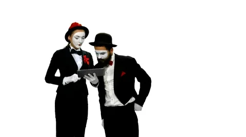 Two memes watches something using tablet computer on white background Stock-Footage 47924843