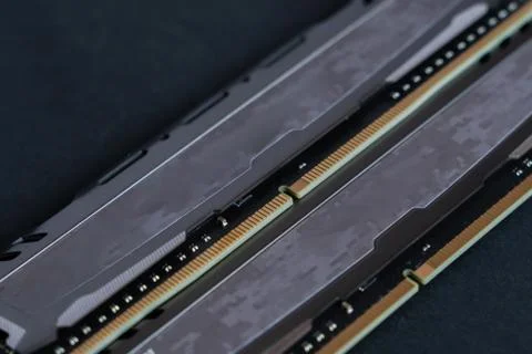 Two memory modules. Fast DDR4 RAM. Gamer DRAM sticks. PC gaming components. Foto stock