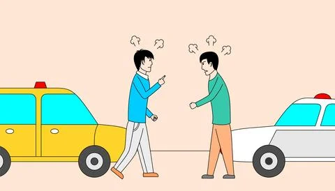 Two men are arguing over a car accident Stock Illustration