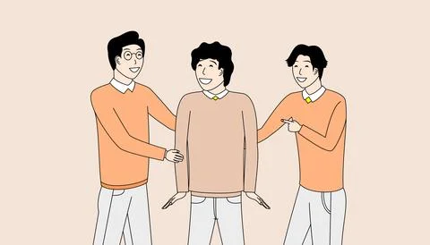 Two men are hugging their friend Stock Illustration