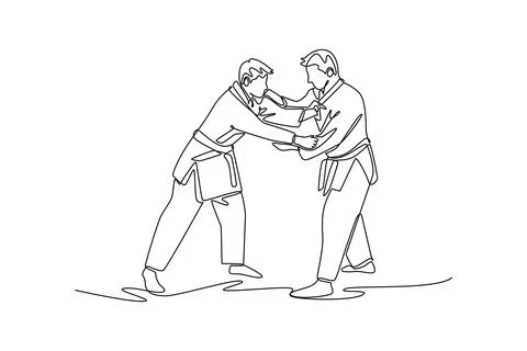 Two men are locked in close-quarters grapple for collar and sleeve Ilustração Stock