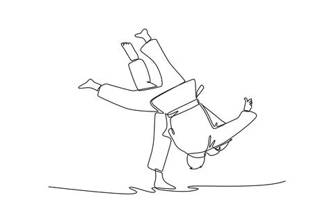 Two men are performing hip throw, with one figure inverted in mid-air Stock Illustration