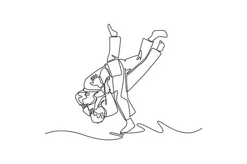 Two men are performing throw, with one figure inverted in mid-air execution Stock Illustration