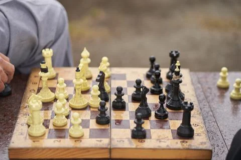 Two men are playing chess. Chess board game concept of business ideas and Stock Photos