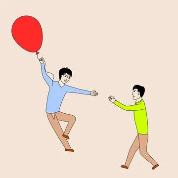 Two men are playing with a red balloon Stock Illustration