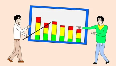 Two men are pointing at a graph on a white board Stock Illustration