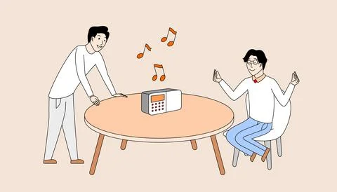 Two men are sitting at a table and enjoying tone Stock Illustration