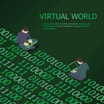 Two men are in the virtual world. Stock Illustration