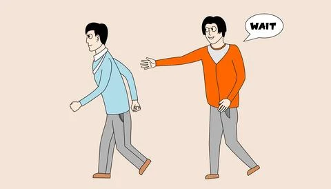 Two men are walking and one of them is pointing at the other Stock Illustration