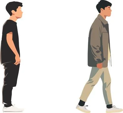 Two men are walking on opposite sides of a street Stock Illustration