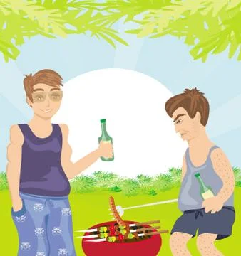 Two men barbecuing - funny barbecue party invitation Ilustración de archivo