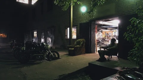 Two men with beard have a rest at night Видео 94499770