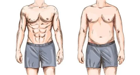 Two men bodies, fit and fat, full color sketch Stock Illustration