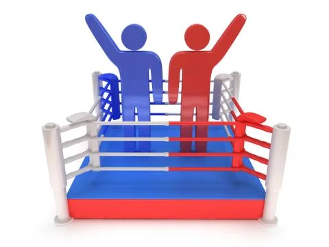 Two men on boxing ring. High resolution 3d render. Stock Illustration