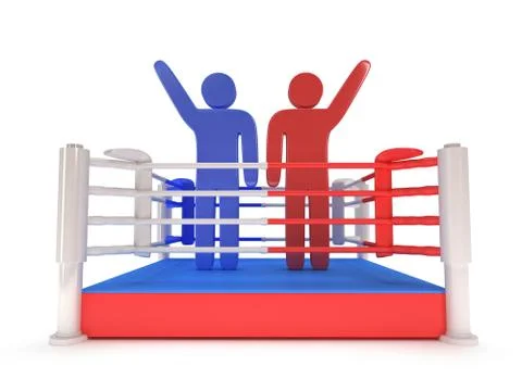 Two men on boxing ring. High resolution 3d render. Stock Illustration