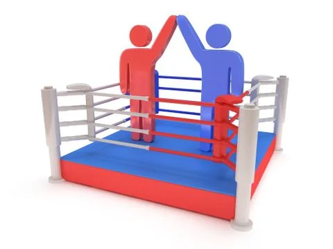 Two men on boxing ring. High resolution 3d render. Stock Illustration