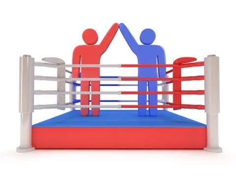 Two men on boxing ring. High resolution 3d render. Stock Illustration