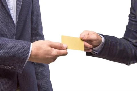 Two men with the card in the hands of Stock Photos