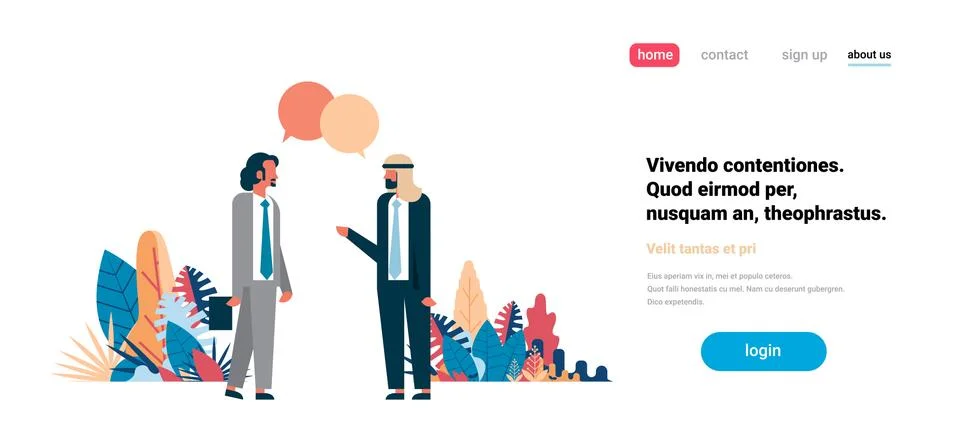 Two men chat bubbles communication speech dialogue arabic businessman cartoon イラスト素材