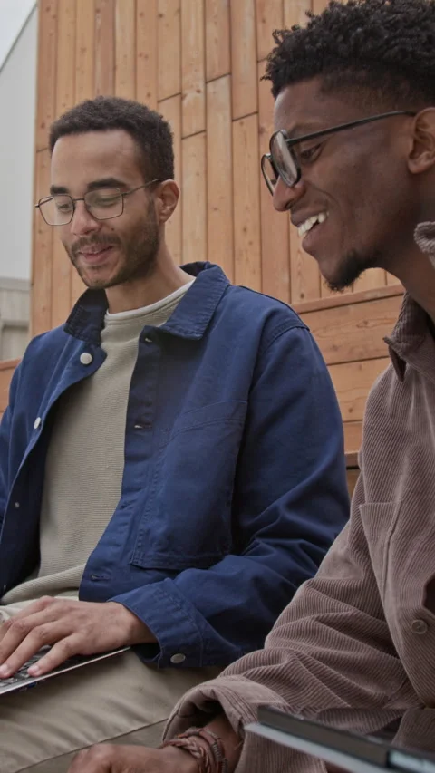 Two Men Chatting while Working Outdoor Stock Footage 320001533