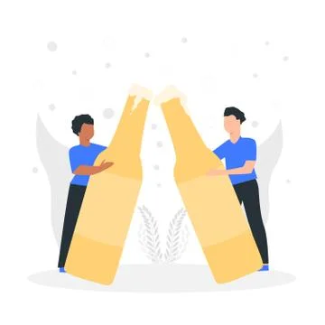 Two men cheering beer bottles Stock Illustration