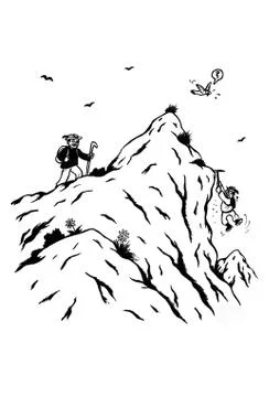 Two men climbing up a mountain cartoon Stock Illustration
