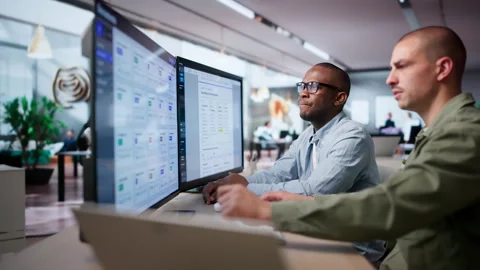 Two Men Collaborate On Secure Document Management Stock Footage 335451312