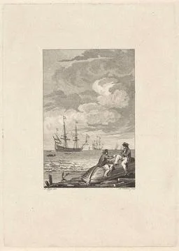 Two men in conversation on a reverse sloop. On the beach two men perform a... Stock Photos