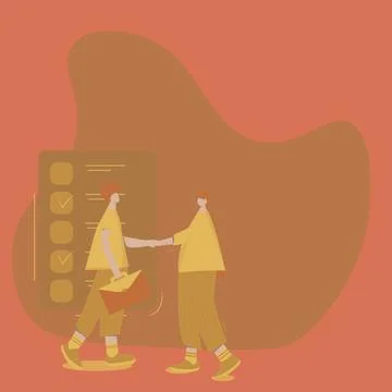 Two Men Drawing With Paper Background Shake Hands Presenting Agreement Stock Illustration