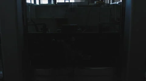 Two men emerge from the glass elevator Stock Footage 61539745