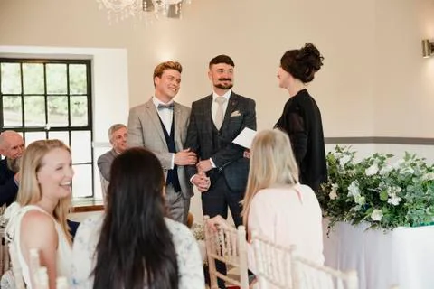 Two Men Exchanging Vows On Their Wedding Day Fotos Stock