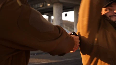 Two men exercise self-defense technique Stock Footage 118403503