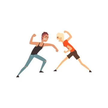 Two men fighting, aggressive and violent behavior vector Illustration on a white Stock Illustration