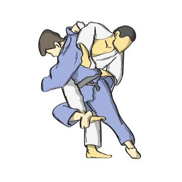 Two men fighting judo grappling illustration vector sketch with black lines 스톡 일러스트